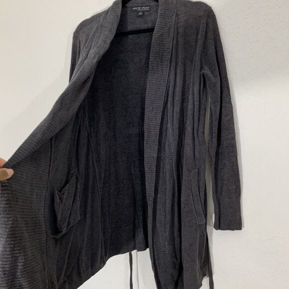 Barefoot Dreams CozyChic Ultra Lite Cardigan S Dark Gray Tie Belt Pockets Luxury - Picture 4 of 10